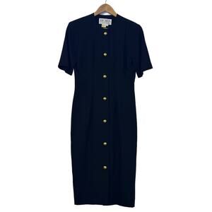 BICHON by Sara Edwards Size 6 Black Button Front Professional Career Shirt Dress